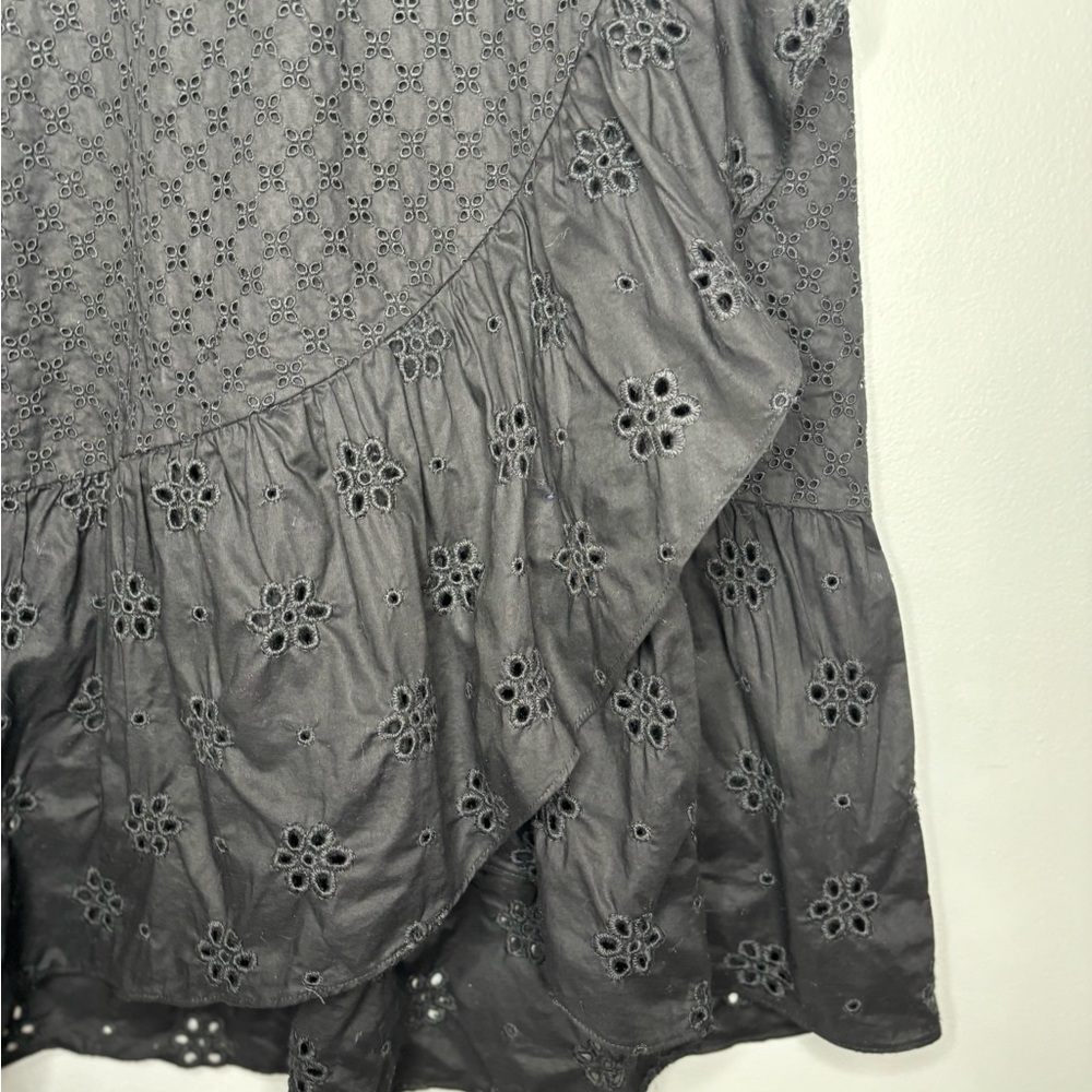 LOFT Women’s black cotton eyelet skirt cottage witchy fairy goth fitted layers - Picture 4 of 8
